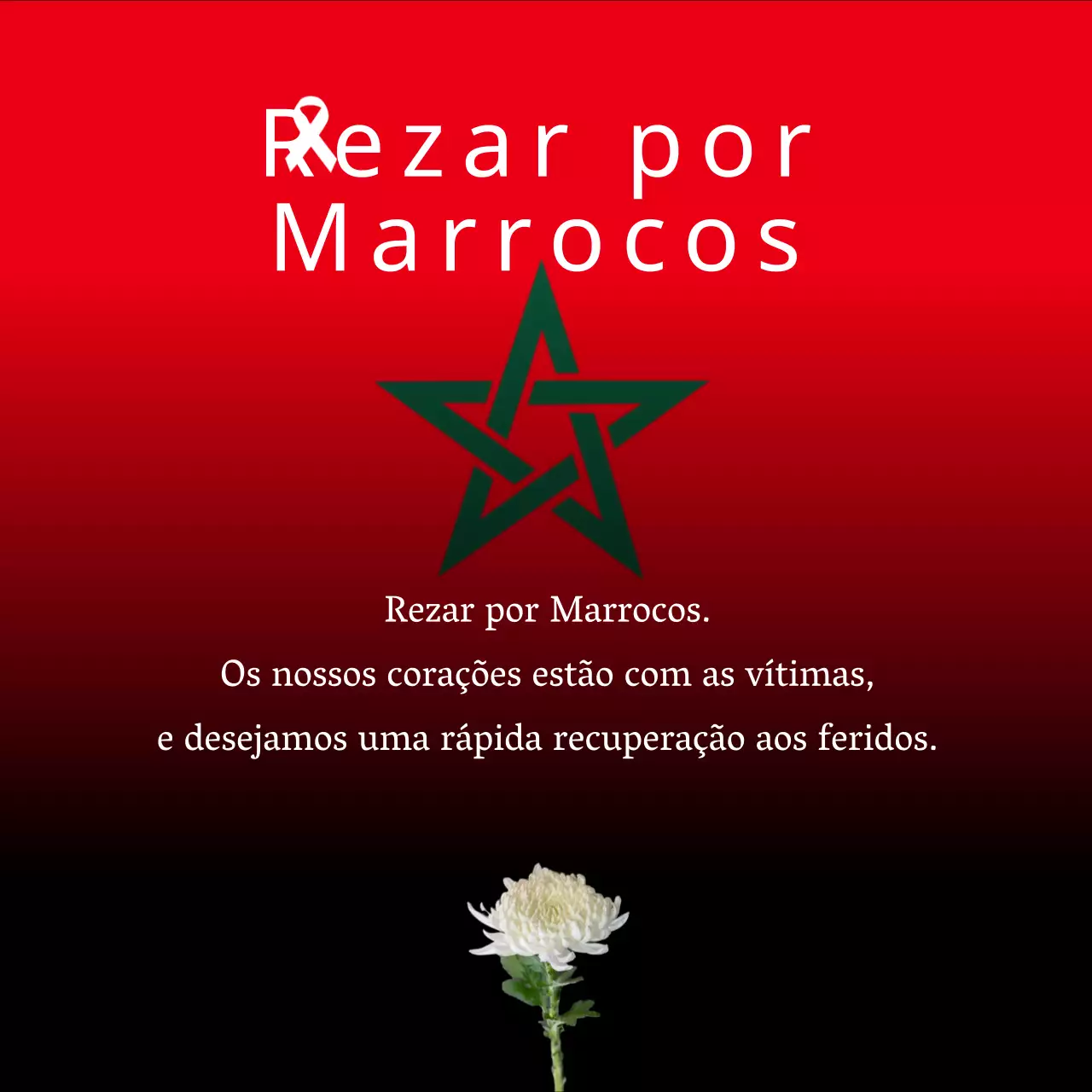 Um simples post preto e vermelho de oração e lembrança para a recuperação do terramoto em Marrocos
