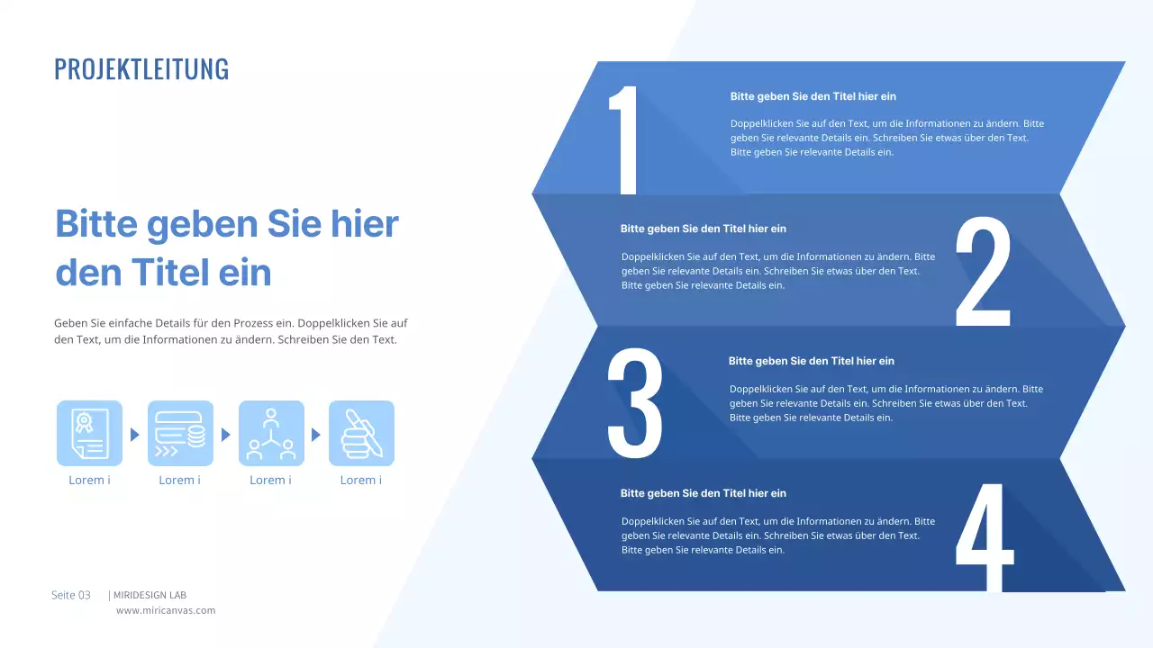 Infografik zum Arbeitsprozess in einfachen Blautönen
