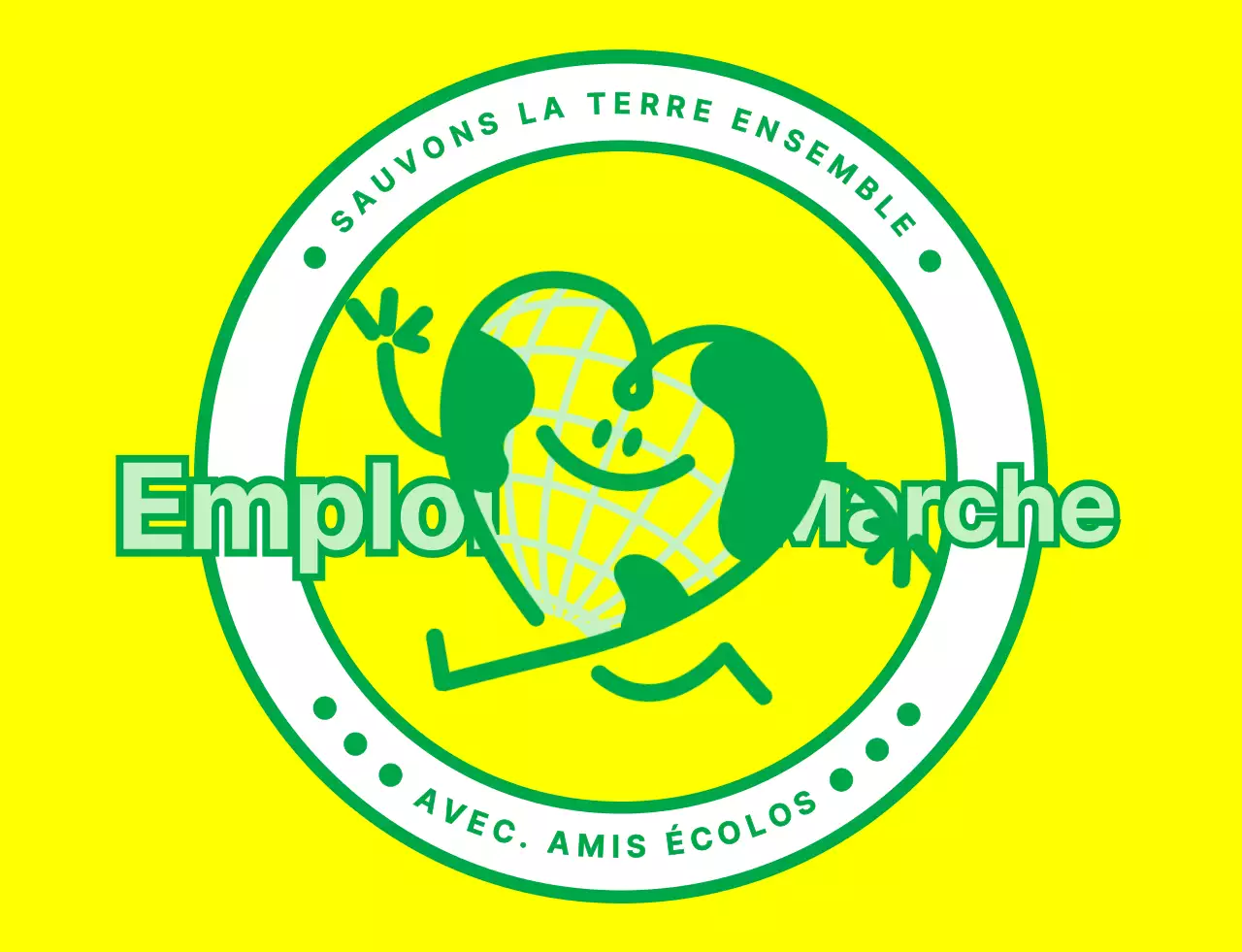 Concept de logo emblématique avec un mignon personnage de la terre en jaune et vert pour une organisation de campagne environnementale mondiale.