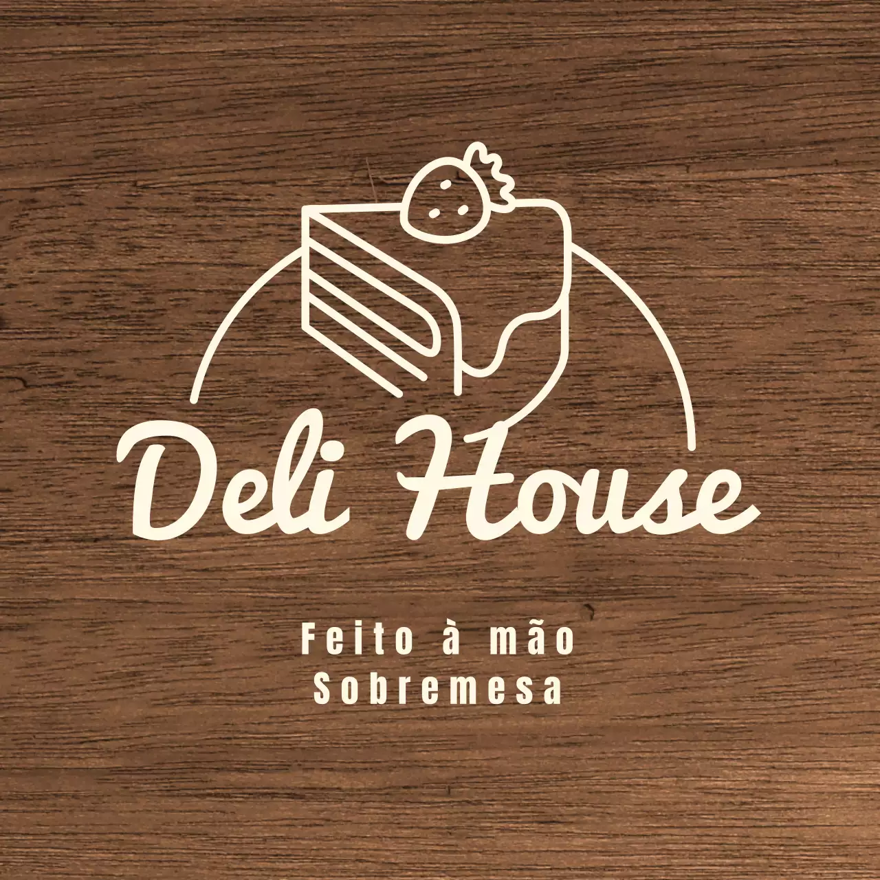 Sinalética de café de sobremesas com texto em marfim e ilustração de linhas de bolos