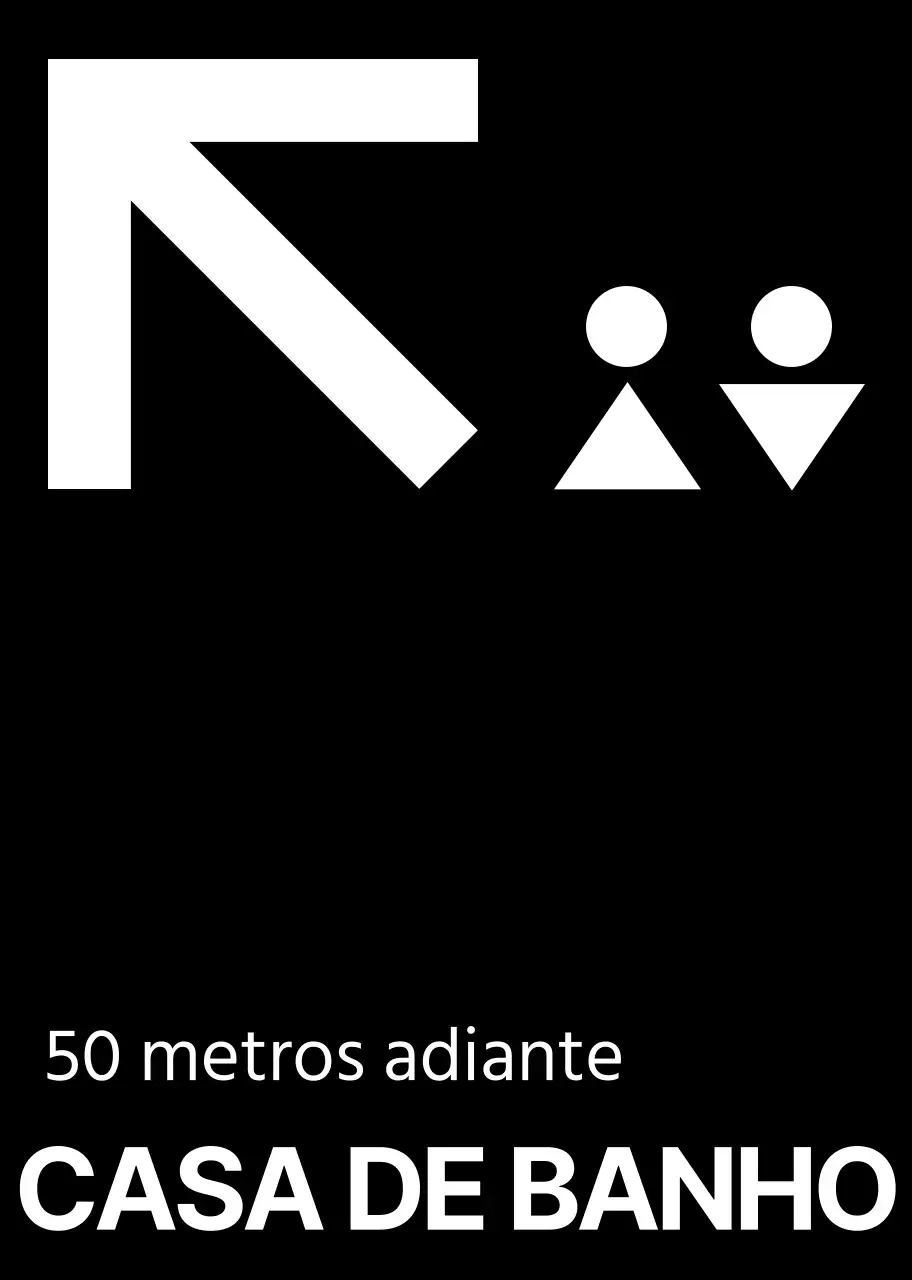Estilo simples a preto e branco com ícones de casa de banho modernos e indicações de texto