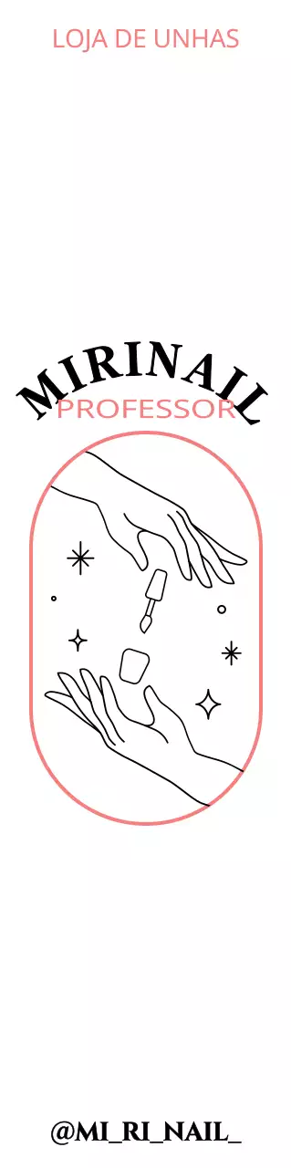 Promoção de uma loja de nail art com uma ilustração de uma mão e de um verniz cor-de-rosa e preto