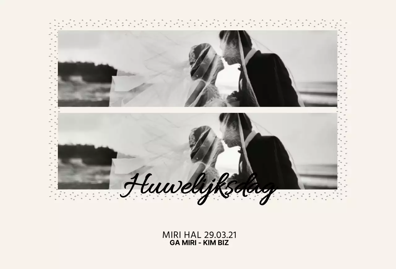 Bruiloftsuitnodiging met eenvoudig gekwartierd kader in beige en zwart