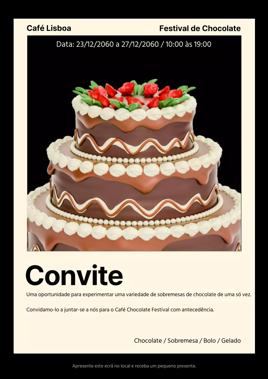 Convite para festival de chocolate com conceito de fotografia Polaroid