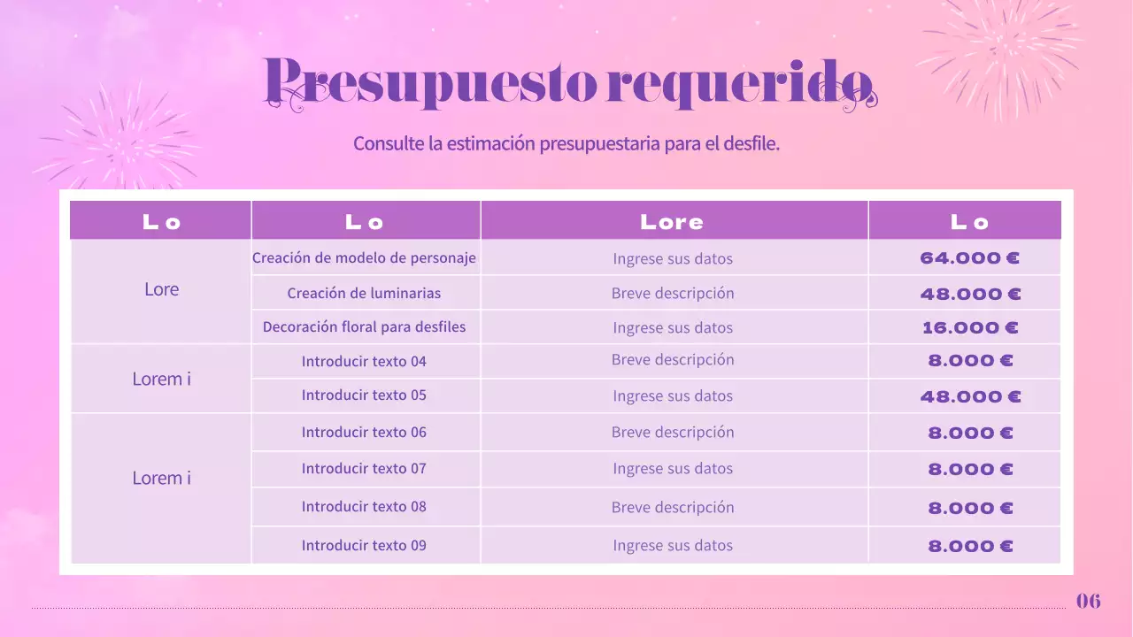 Planificador de eventos para el desfile del parque de atracciones en colores pastel