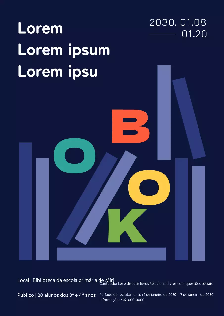 Convite a todos os leitores de inverno da escola primária com livros azuis calmantes e conceitos do alfabeto