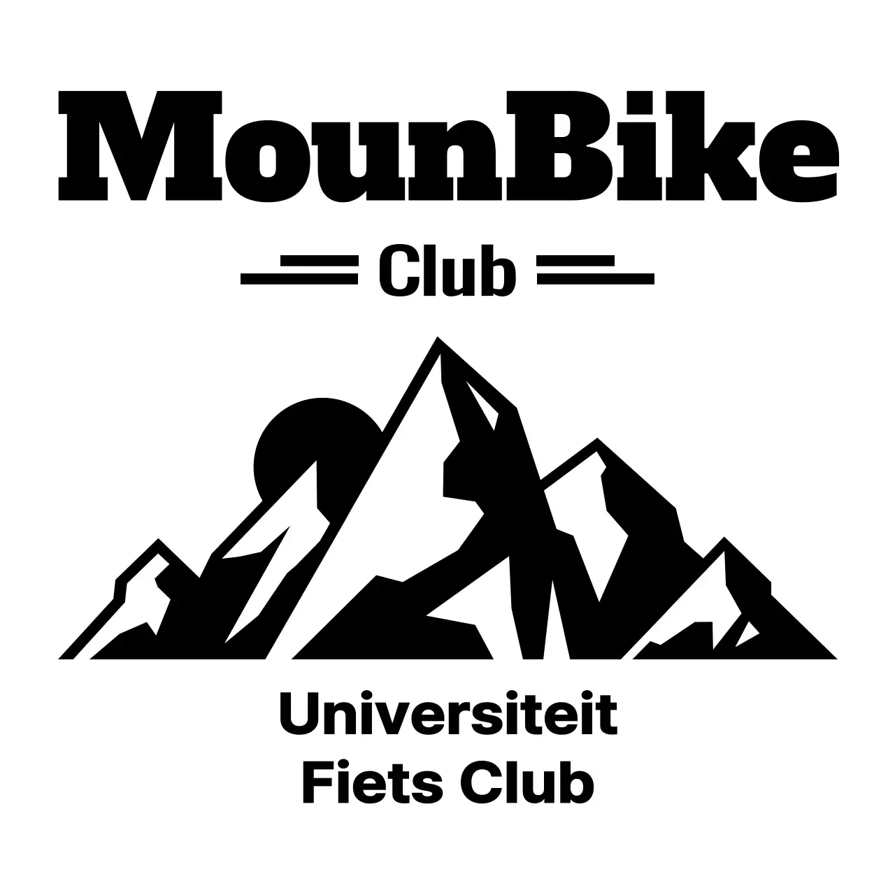 Mountainbike club concept met eenvoudige zwarte bergen en fietsen illustratie