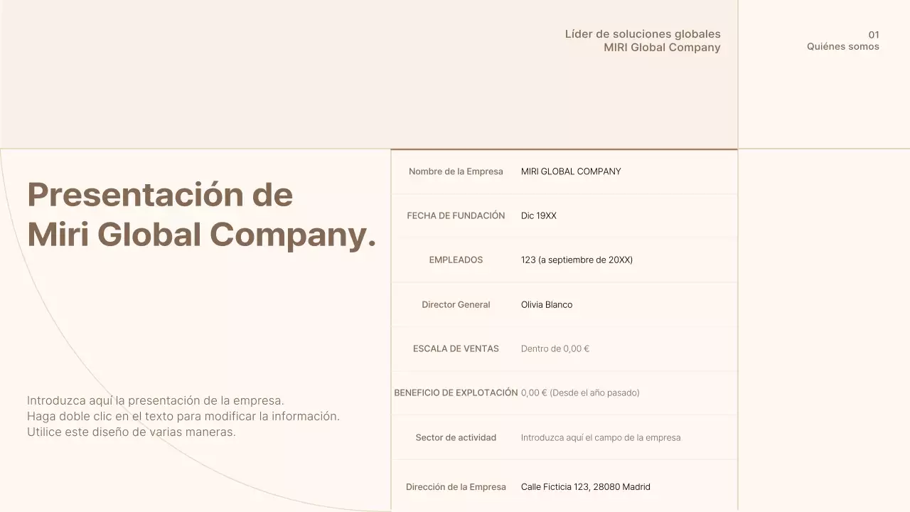 Un sencillo perfil de empresa en marrón y beige