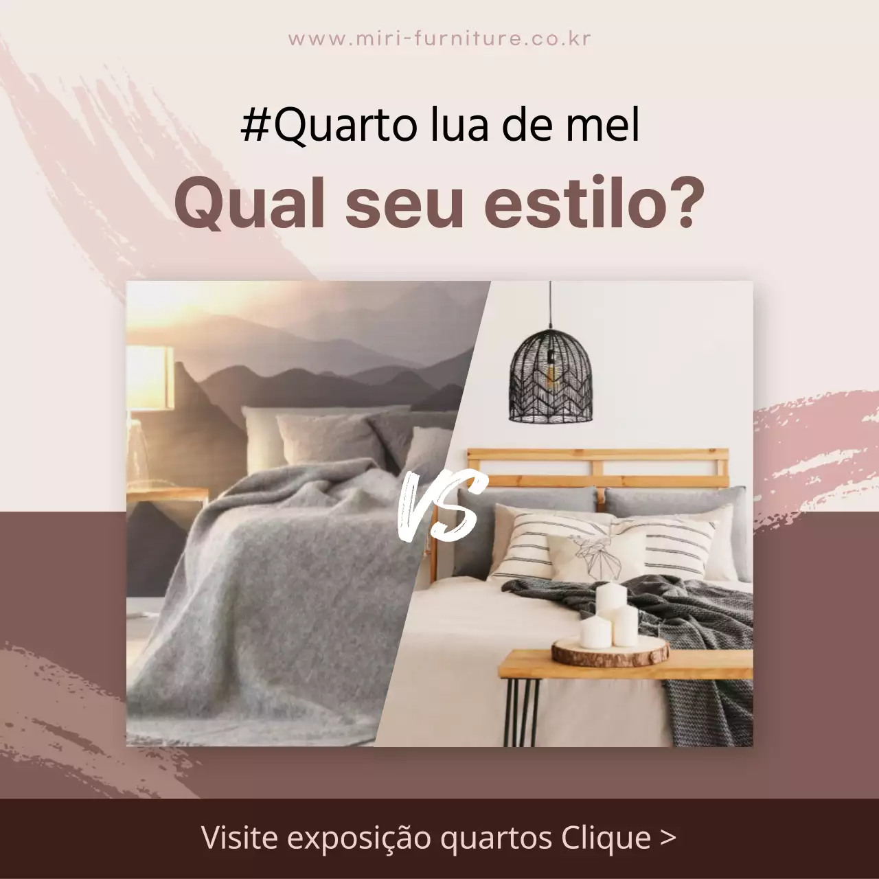 Mobiliário de quarto dos recém-casados em castanho nas redes sociais
