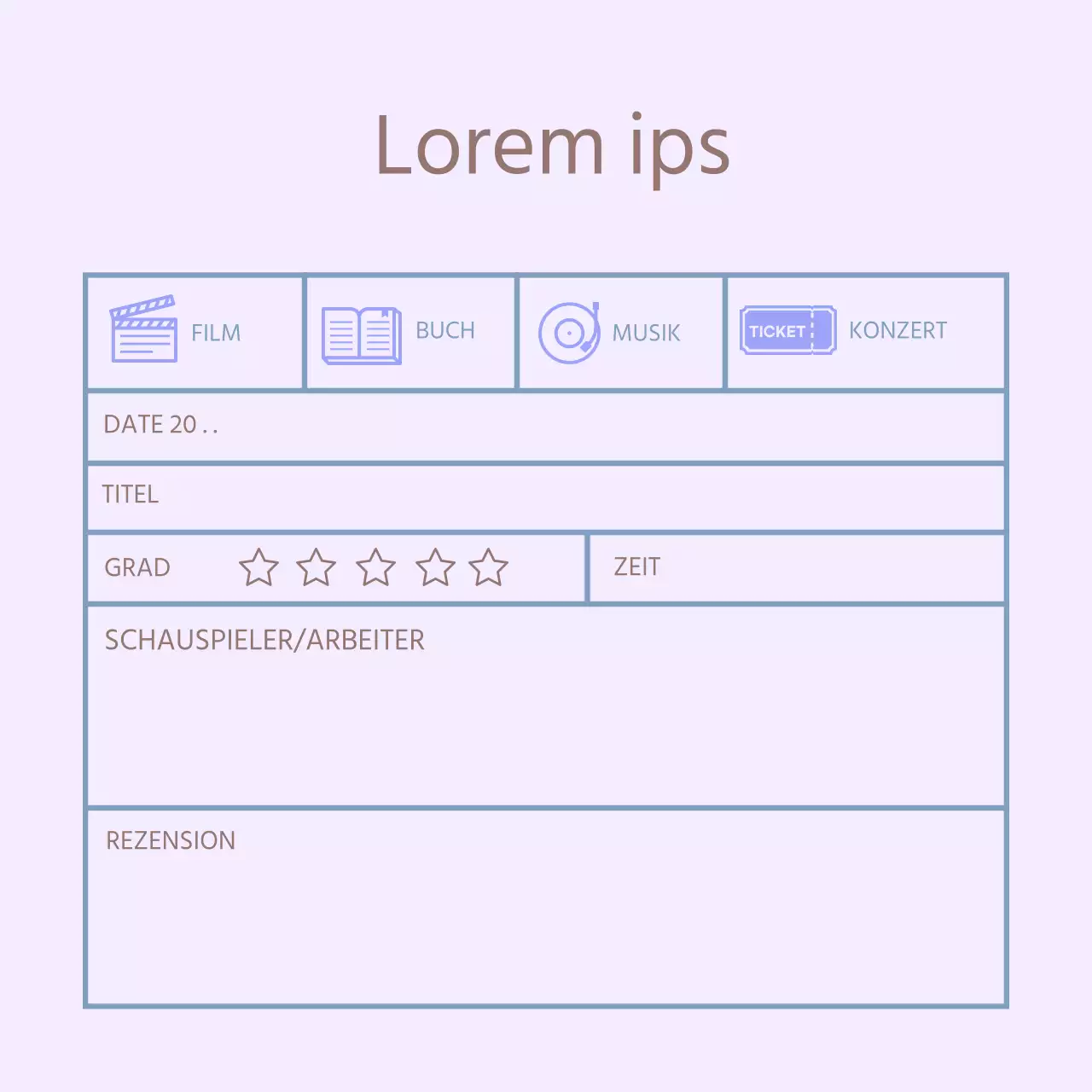 Lila Symbol Einfaches Bewertungstagebuch