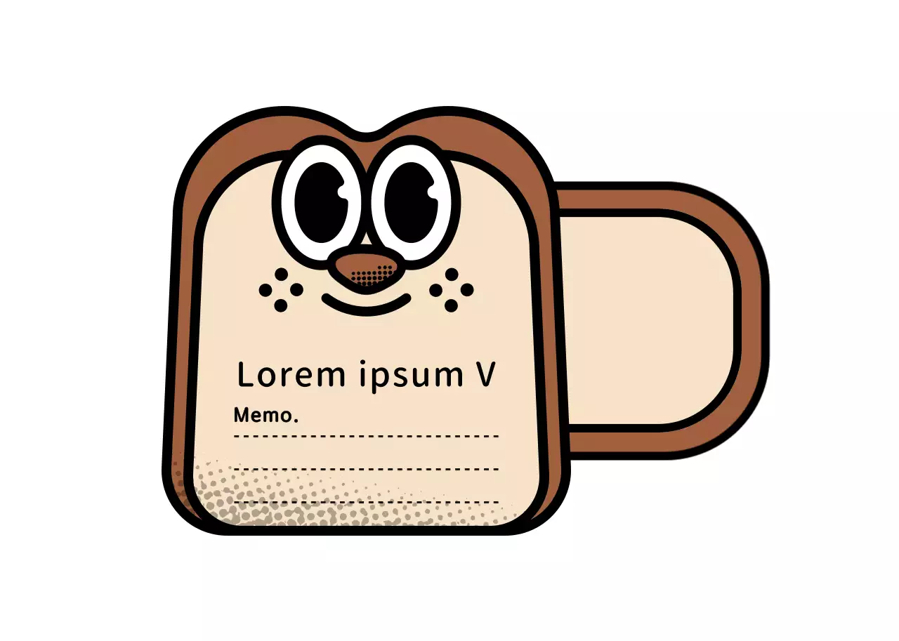 Niedliche und angesagte Lebensmittelaufkleber im Brotcharakter-Stil in braun und hellgelb