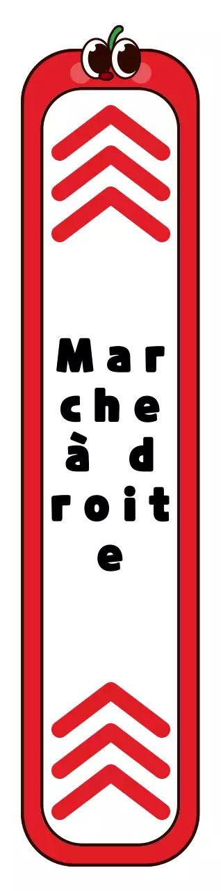 Mignon personnage de pomme rouge et noire, cadre de style instructions de droit de passage