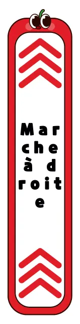 Mignon personnage de pomme rouge et noire, cadre de style instructions de droit de passage