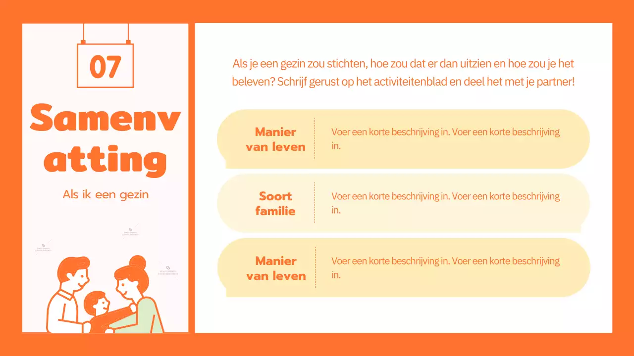 Familiecultuurprogramma met schattige oranje illustraties