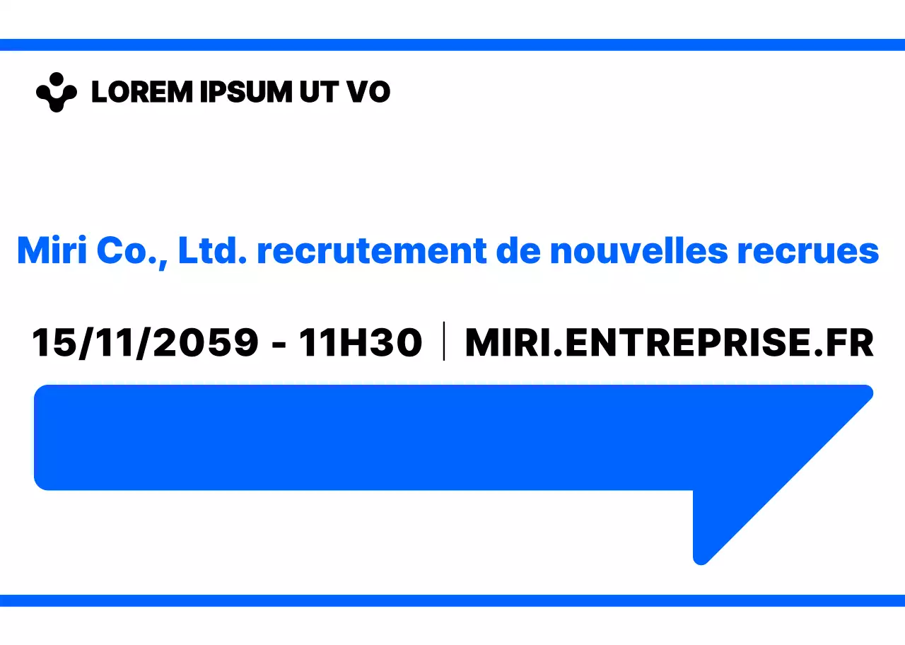 Bleu et blanc, icônes de flèches simples et modernes et phrases de texte, style de mise en page Directions pour l'entretien d'embauche