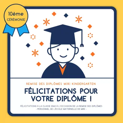 Illustration jaune de la remise des diplômes de l'école maternelle