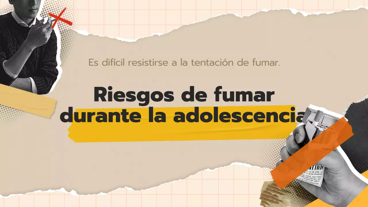 Material educativo para que los jóvenes dejen de fumar con un concepto de collage pop art en color beige.