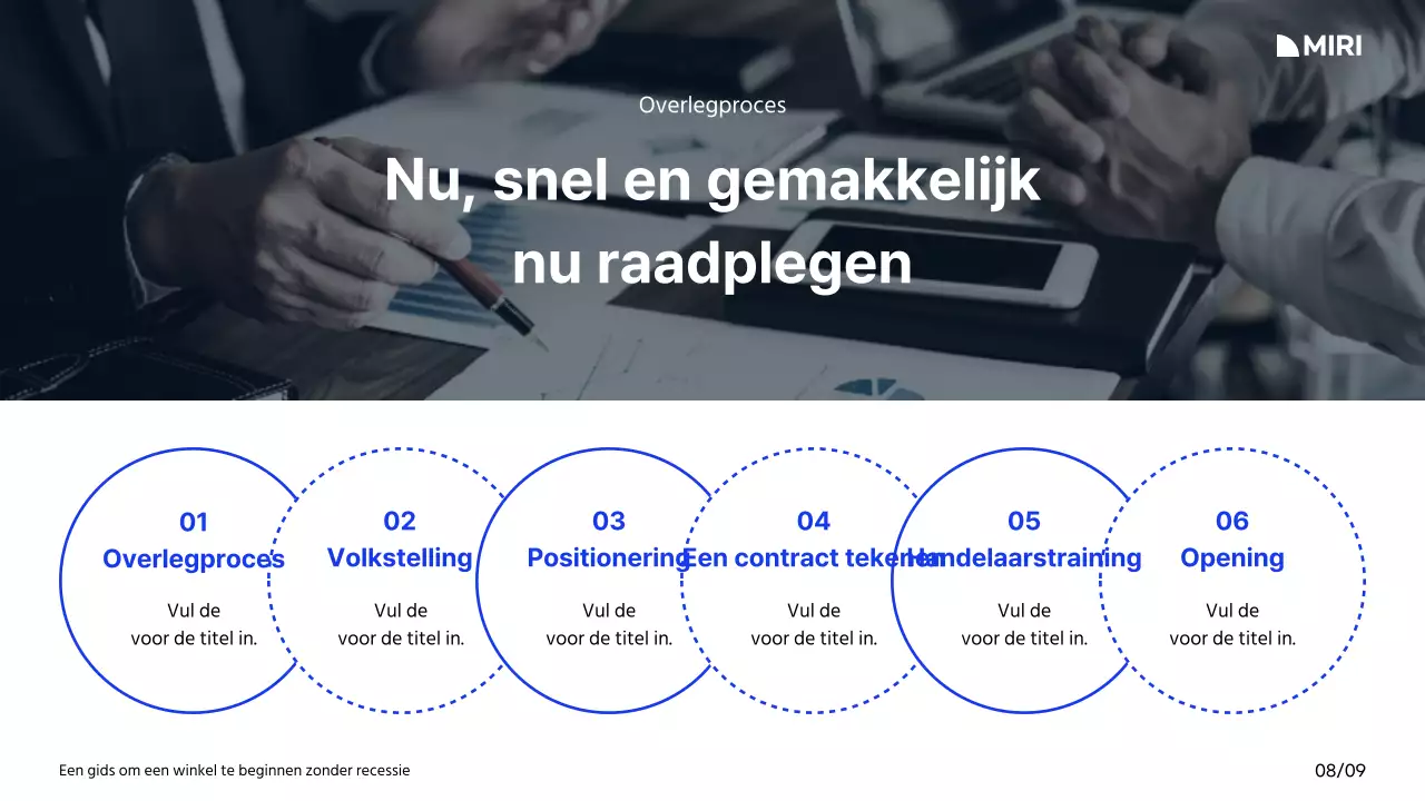 Een handleiding voor het starten van een winkelcentrum met een wit, blauw en zwart kleurenschema en rasterindeling