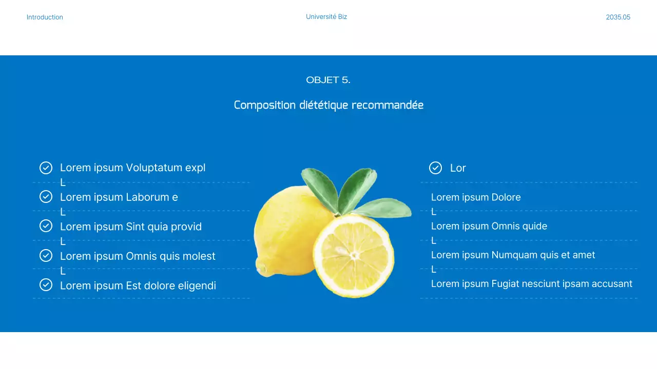 La nutrition et les plans de repas sont mis en évidence par des photos bleues et orange.