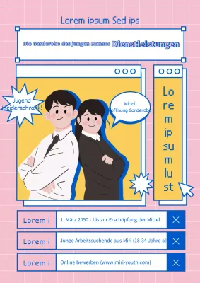 Illustration eines Internet-Suchfeld-Konzepts in Blau und Gelb für einen Verleih von Bewerbungsunterlagen.