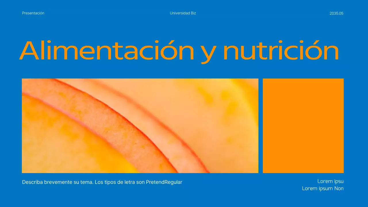 Nutrición y planes de comidas resaltados en fotos azules y naranjas