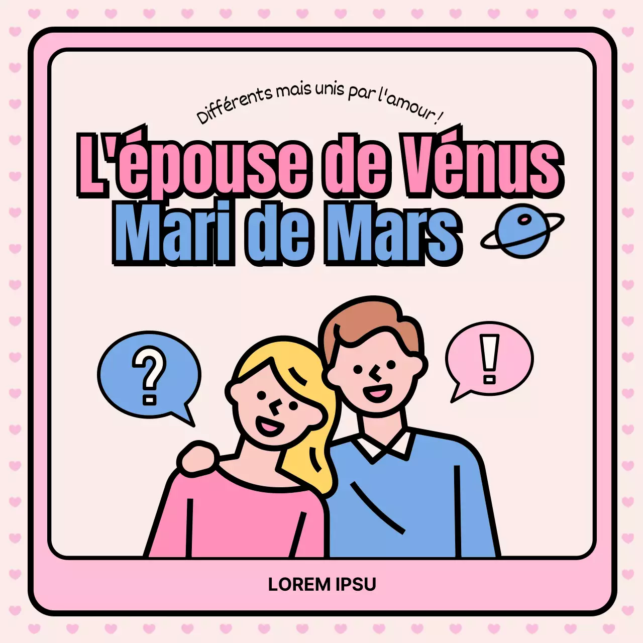 Promotion d'un centre de consultation pour couples avec de jolies illustrations roses et bleues