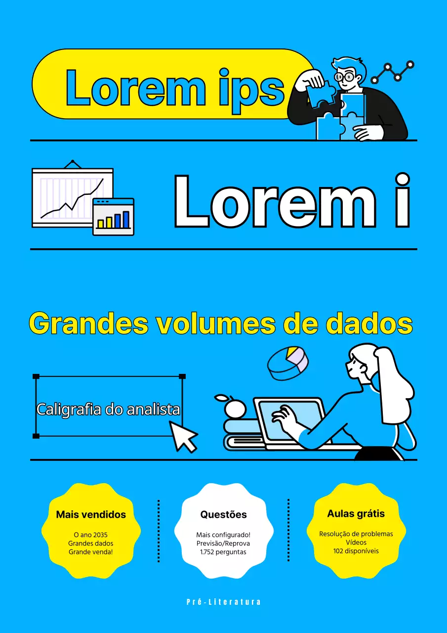 IA inovadora e lógica em azul claro e amarelo Inteligência Artificial Nuvem Big Data Análise estatística Analista Livro de perguntas manuscrito