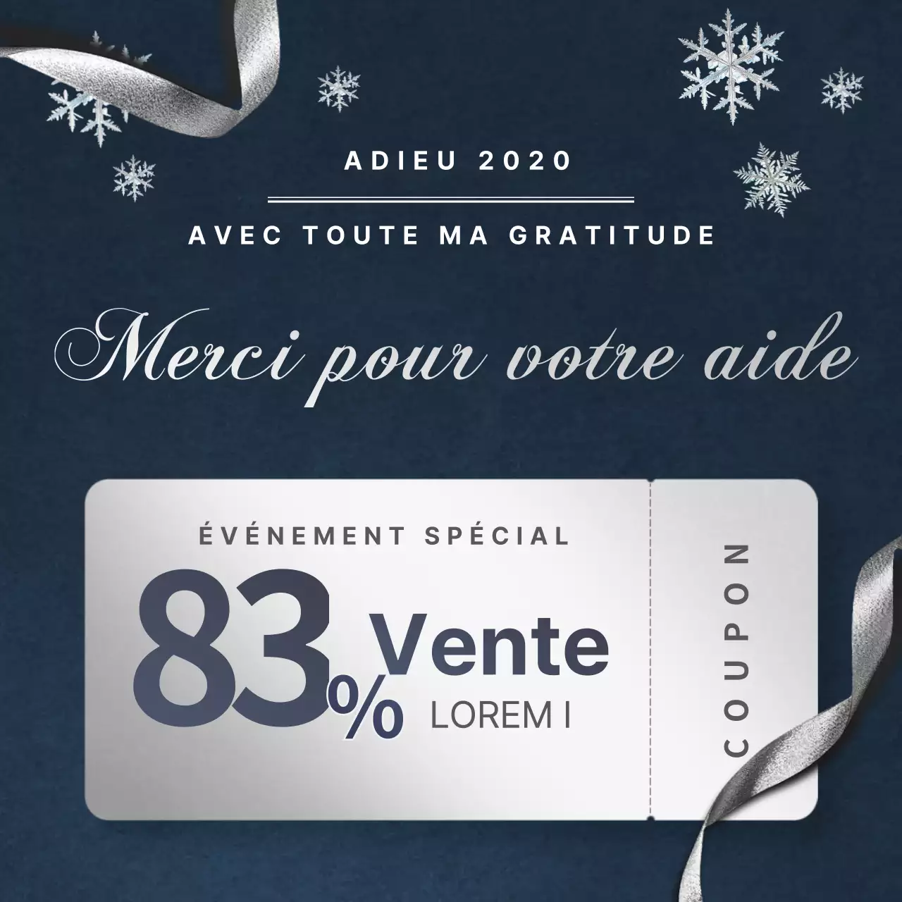 Bannière de vente pour les fêtes de fin d'année en bleu marine et argent