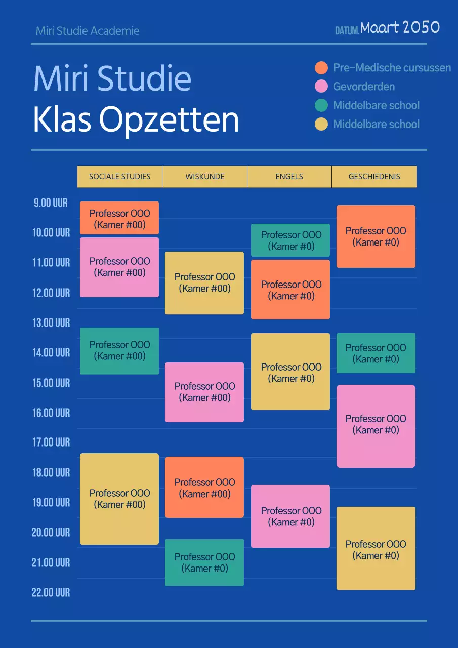 Blauwe kram schoolrooster