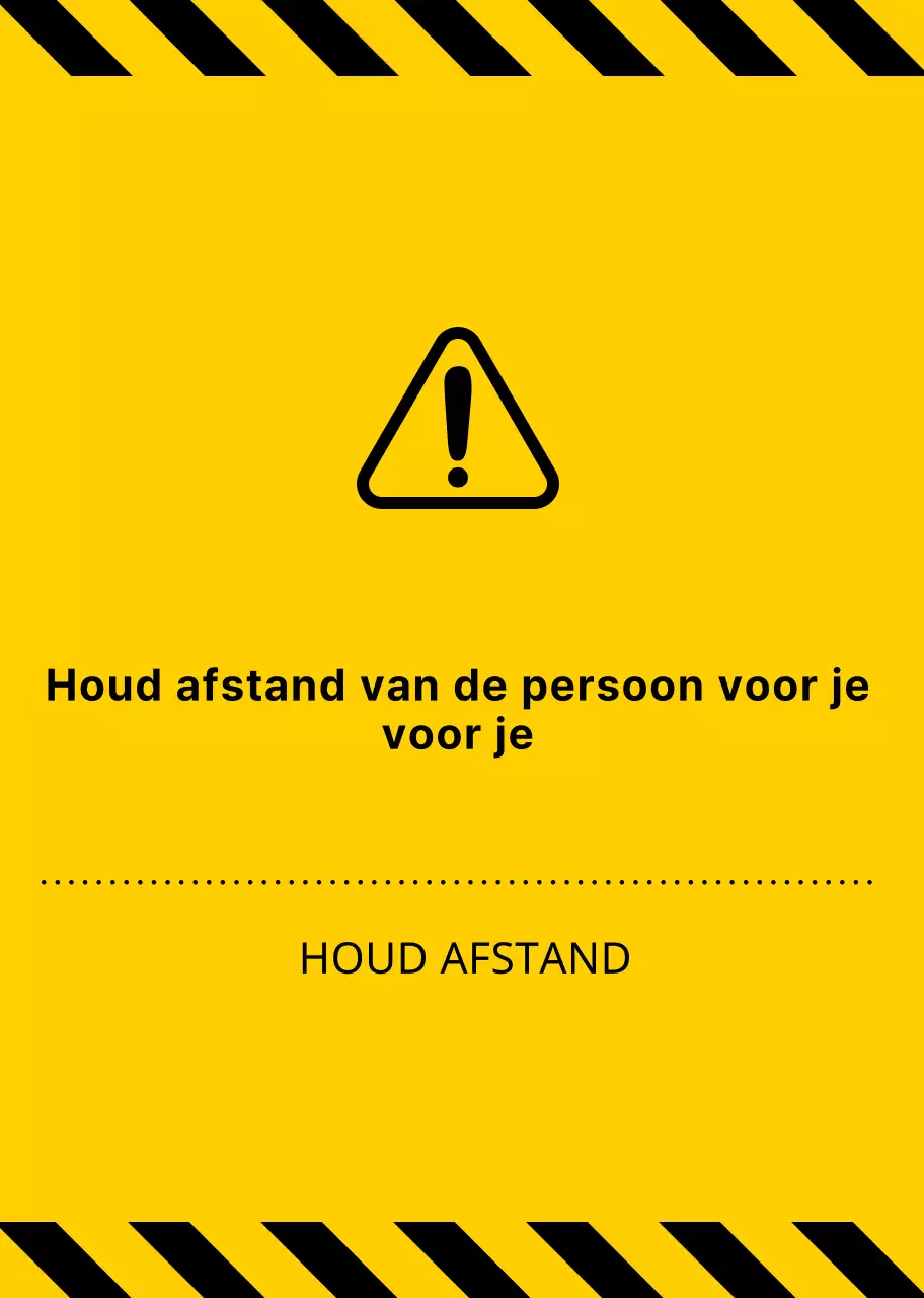 Eenvoudige, strakke combinatie van pictogrammen en tekst in geel en zwart Houd afstand waarschuwingen