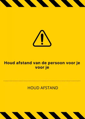 Eenvoudige, strakke combinatie van pictogrammen en tekst in geel en zwart Houd afstand waarschuwingen