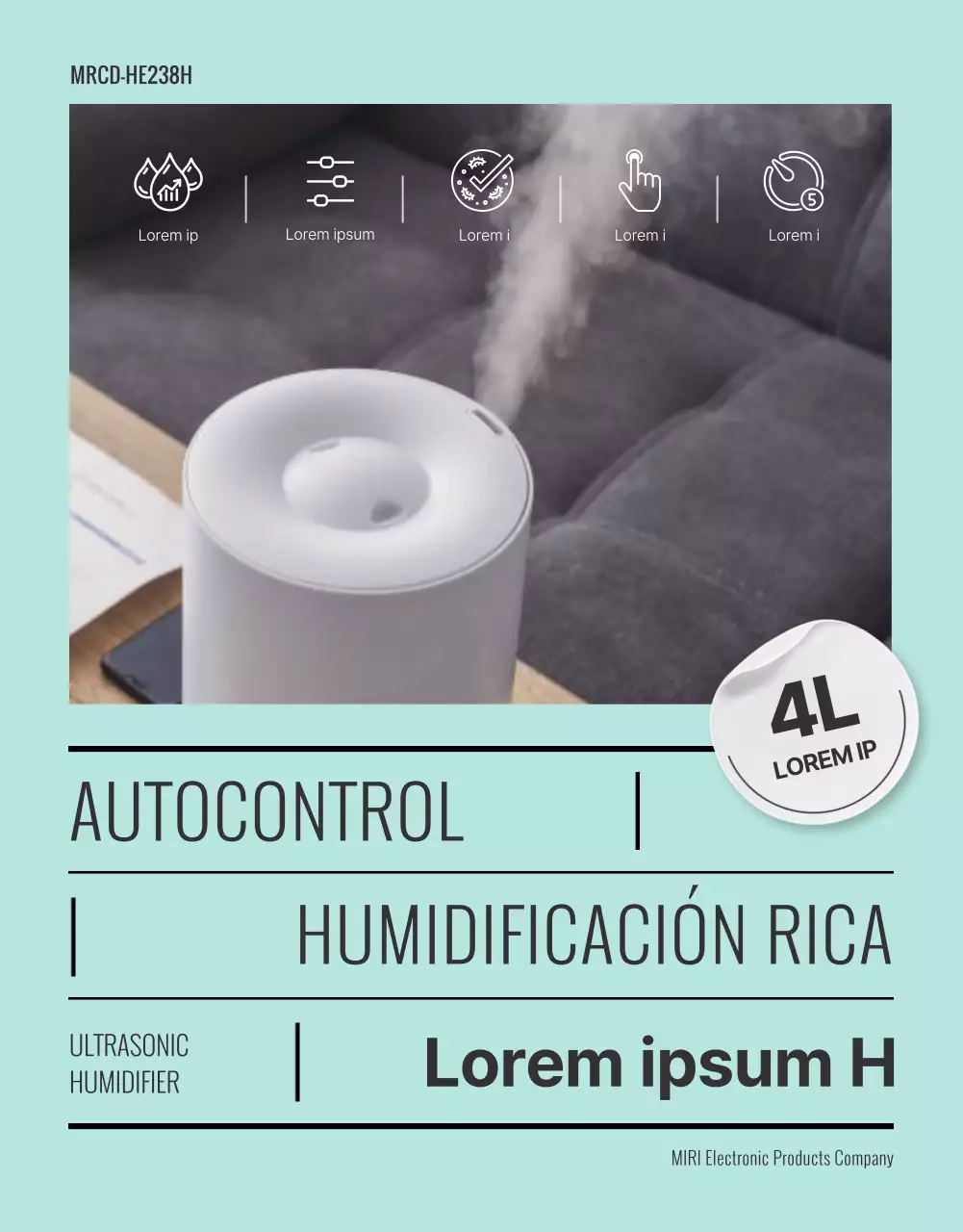 Guía de productos para un humidificador ultrasónico sencillo en color menta
