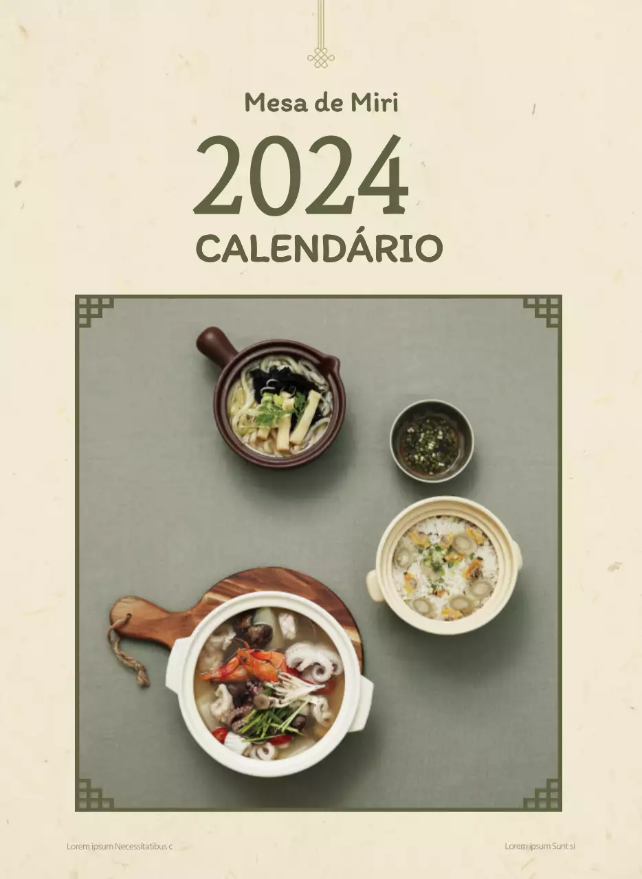 Calendário de cupões do conceito de restaurante coreano tradicional em bege e castanho