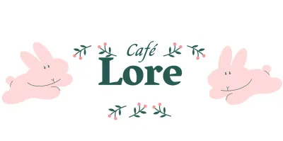 Vintage-inspirierte Café-Artikel mit niedlichen Hasen-Illustrationen und Beerenpflanzen in Rosa und Grün.