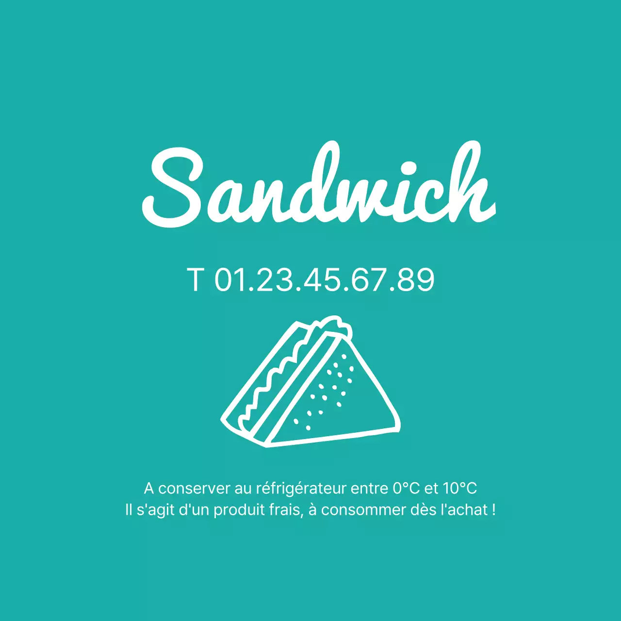 Icône simple turquoise étiquette sandwich