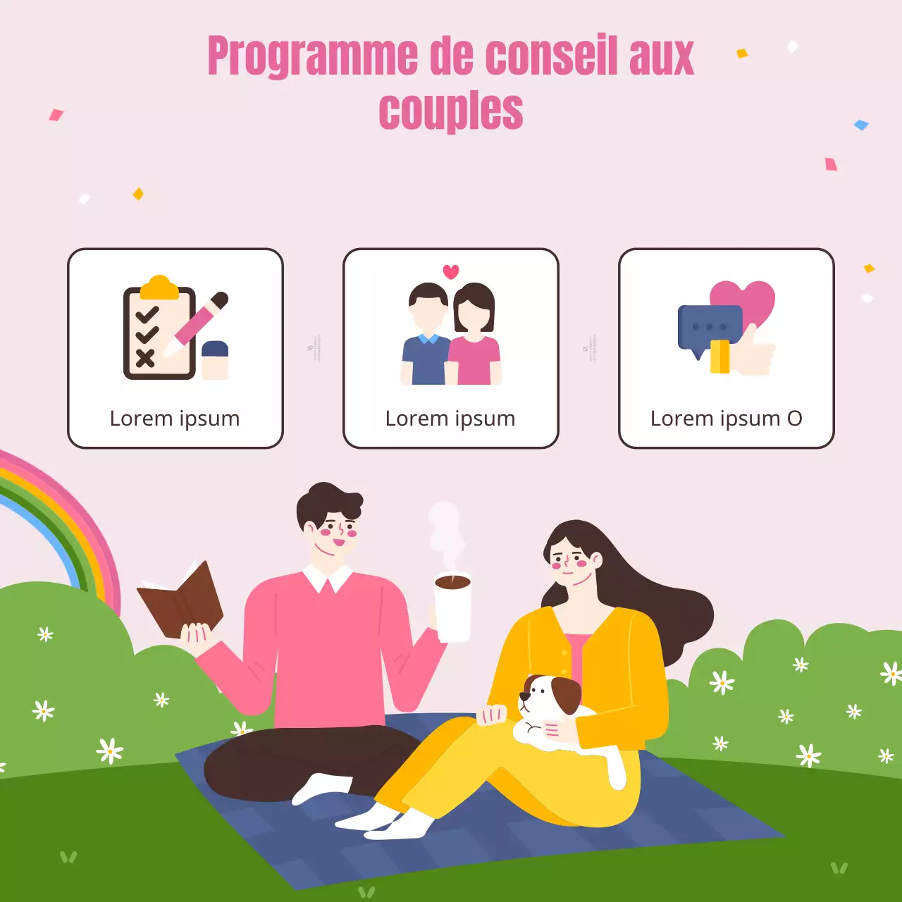 Une belle illustration chaleureuse en rose et chartreuse Mois de la famille Mai Journée des couples Conseil matrimonial