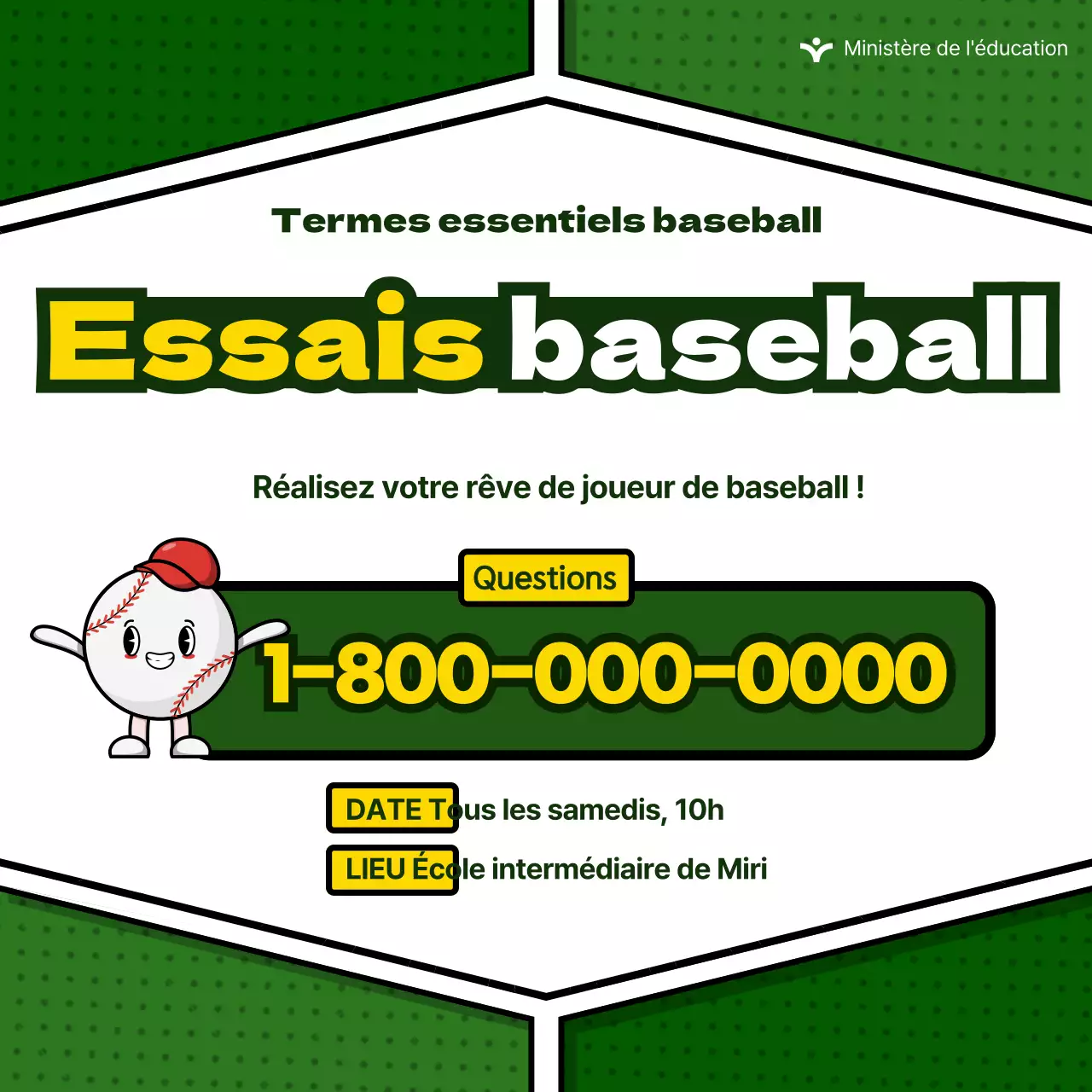 Fournir des informations sur des termes mignons de baseball sur un fond vert