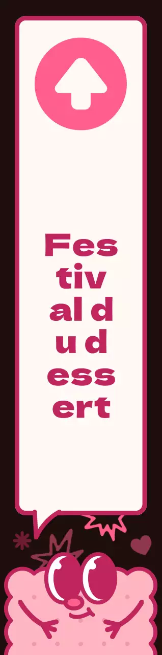 Schéma de couleurs marron et rose Illustration de mignons biscuits et de bulles de dialogue Directions vers le festival des desserts