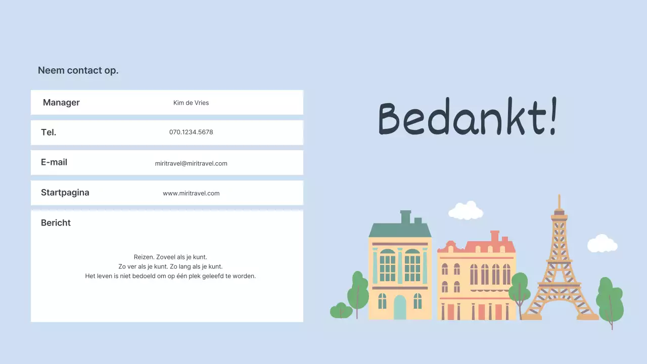 Reisbeschrijving met illustraties van Europese bestemmingen in lichtblauw