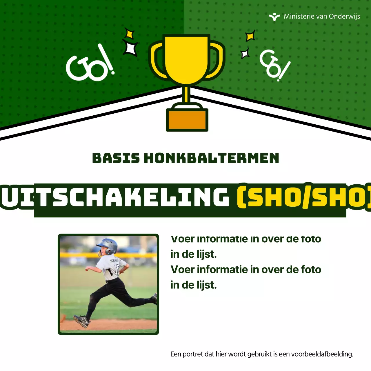 Geef informatie over leuke honkbaltermen op een groene achtergrond