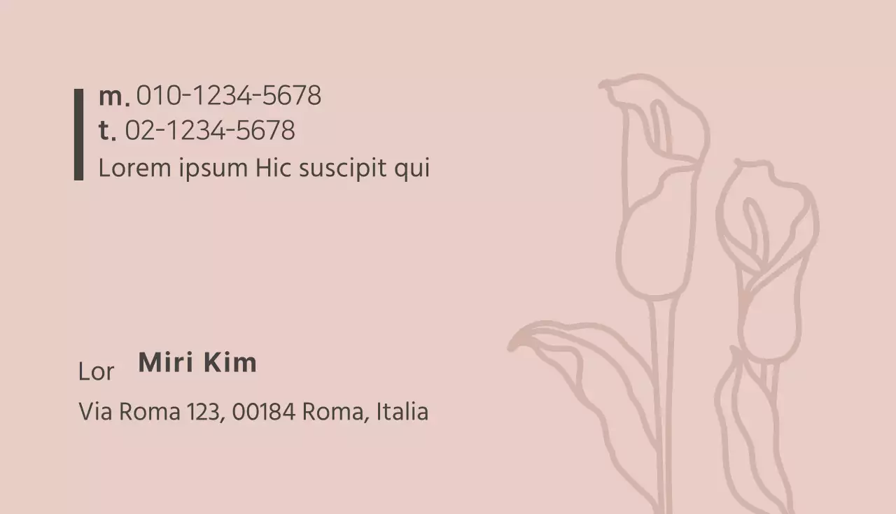 Biglietto da visita illustrato rosa grigio per fioristi