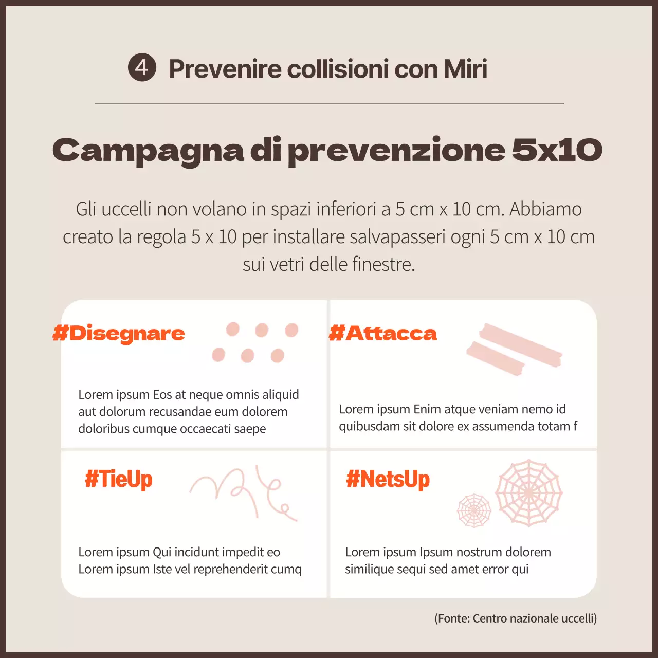 Una campagna pulita contro la collisione degli uccelli con accenti arancioni