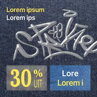 Zilveren lentekalligrafie op een blauwe denimachtergrond promoot een hippe uitverkoop