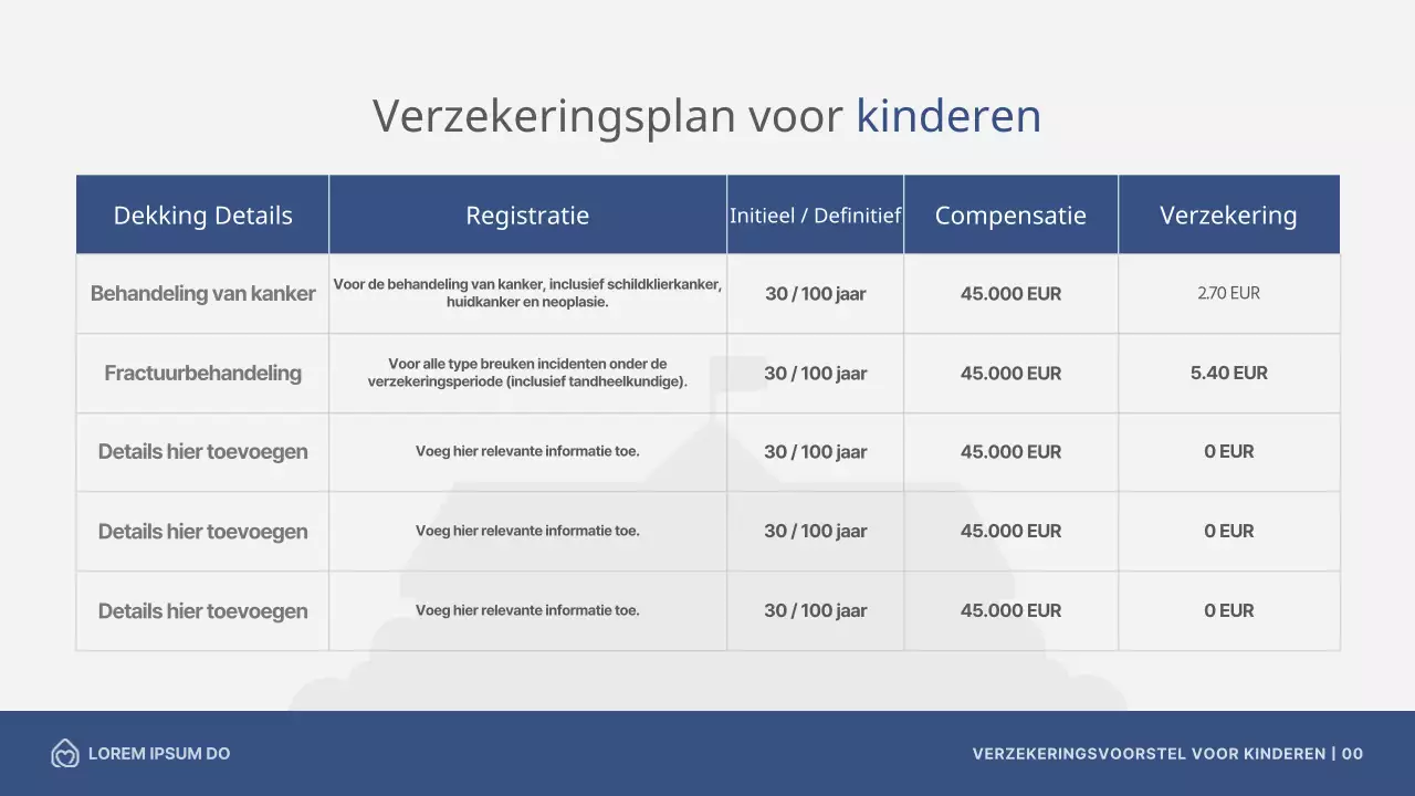 Voorstel voor een kinderverzekering met marineblauwe illustraties