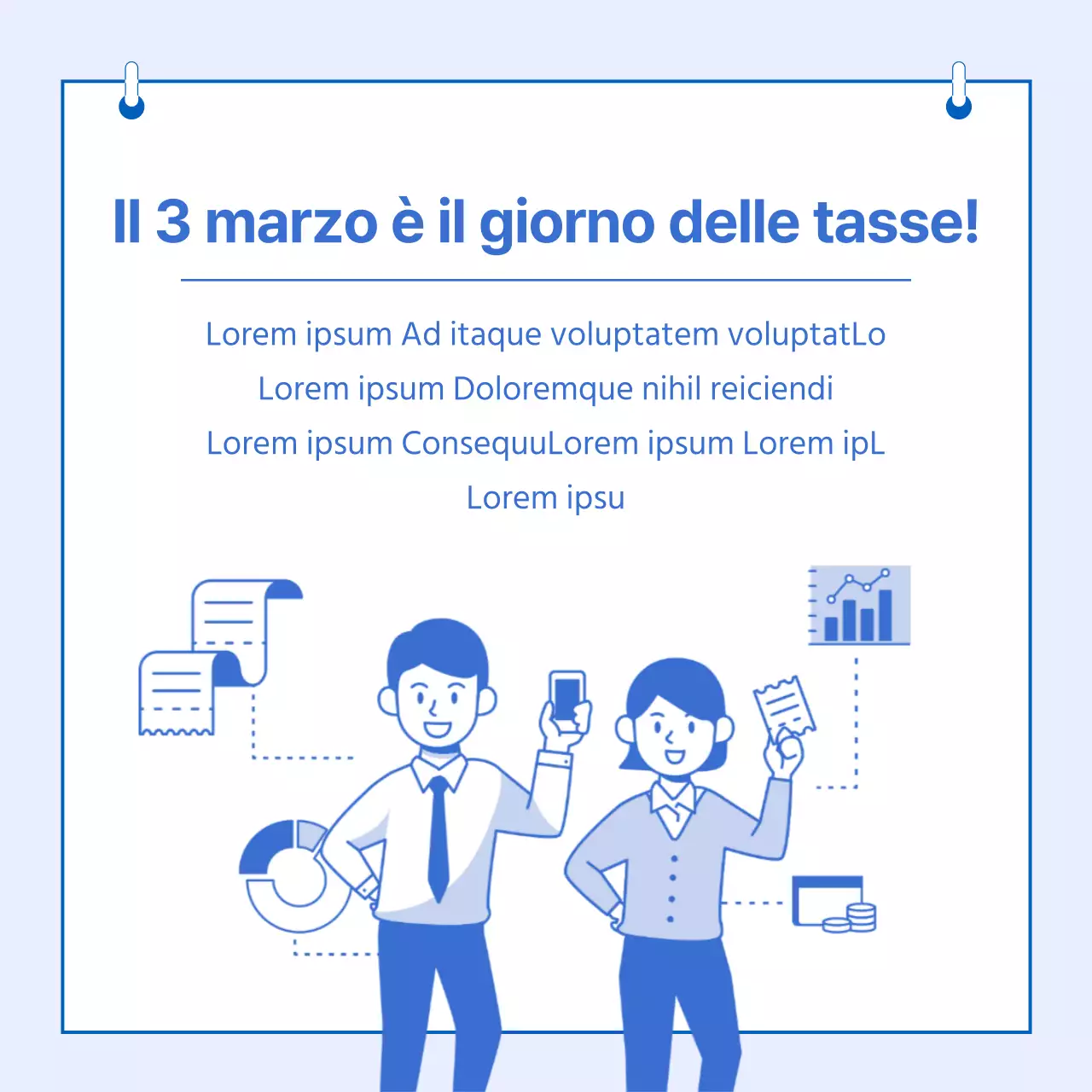 Informazioni sulle offerte del Tax Day evidenziate in blu con illustrazioni pulite
