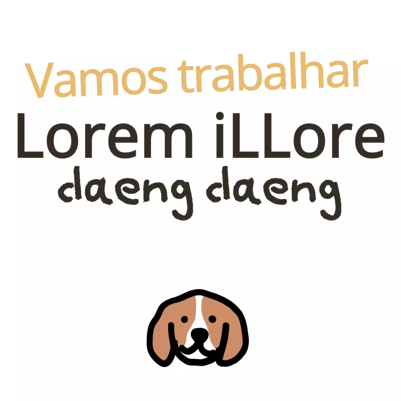 Mercadoria de texto com uma ilustração de um cachorrinho giro com detalhes em amarelo e castanho