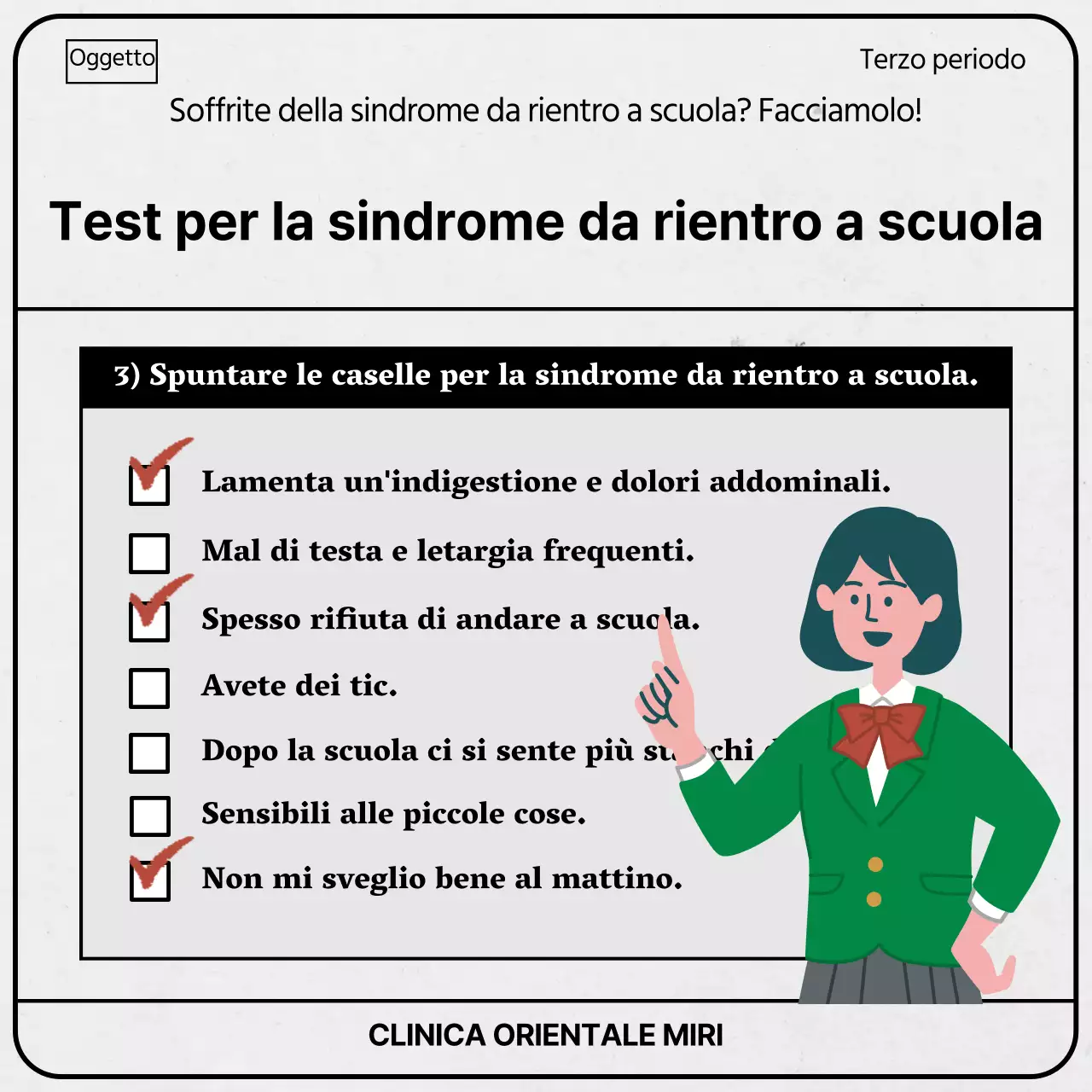 Carte d'esame grigie e verdi in tema con la sindrome del ritorno a scuola