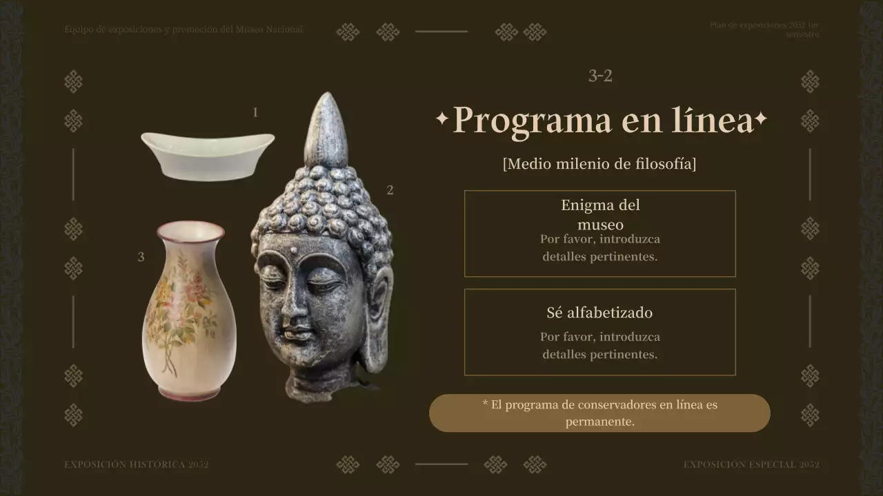 Plan del programa de exposiciones del museo de tono marrón para el primer semestre del año