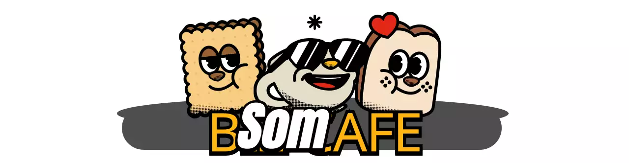 Mercadoria de café com logótipo de personagem bonito e moderno em amarelo e preto
