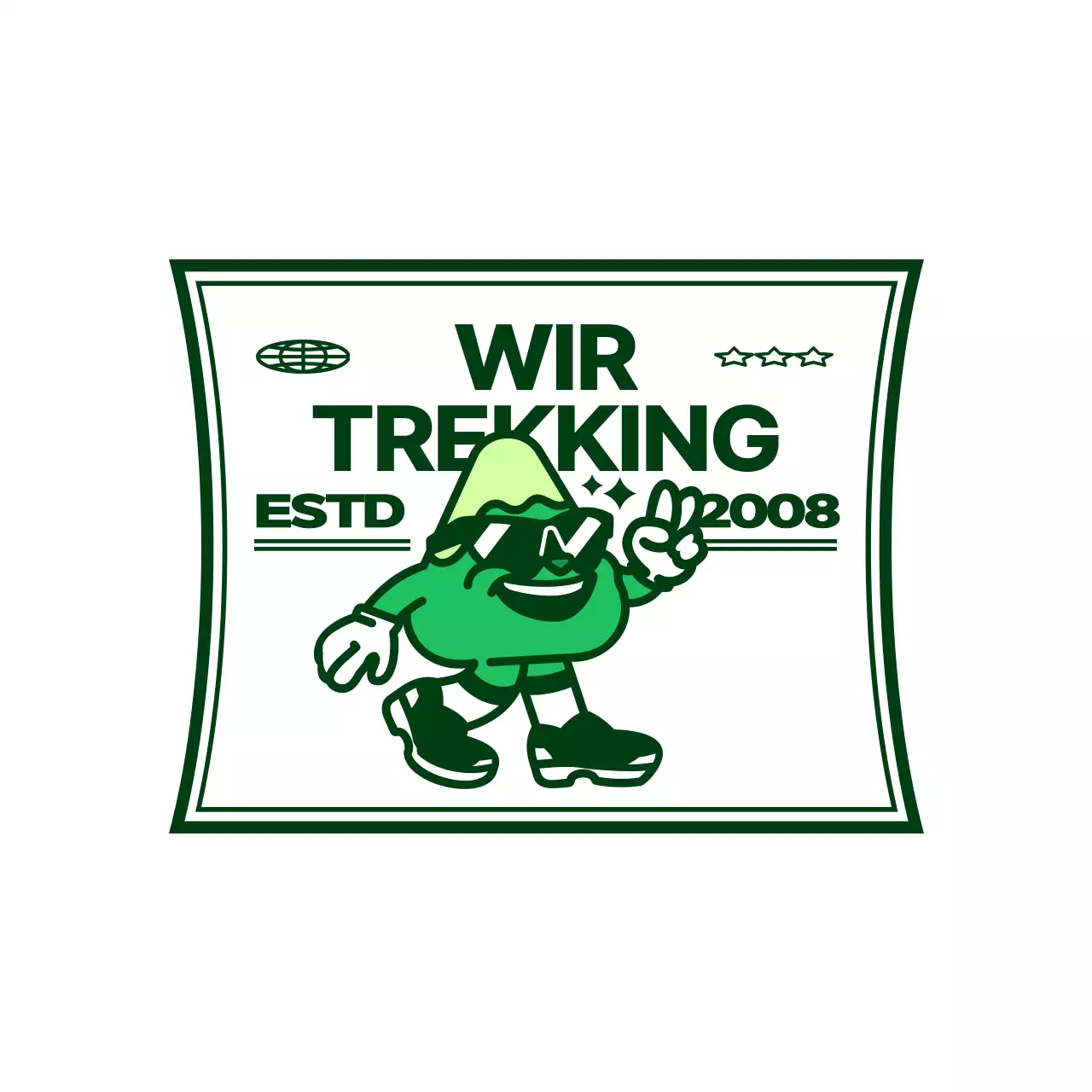 Club-Geschenk im Logo-Stil mit einer niedlichen und angesagten Bergfigur in Grün und Weiß.